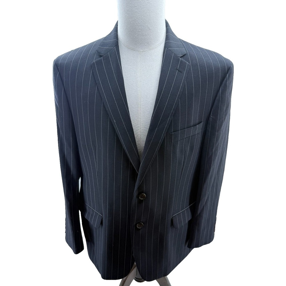 Lauren Ralph Lauren Mens Pinstripe Blazer Navy‎ Blue Wool Two Button 44 Short